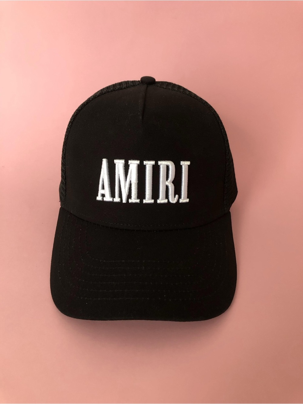 AMIRI White Embroidered Logo Baseball Cap Black Trucker Sun Hat